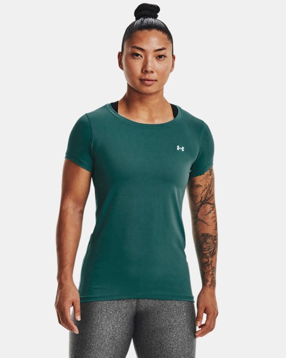 Women's HeatGear® Armour Short Sleeve in Green image number 0